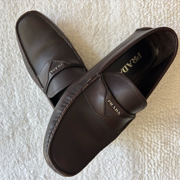 Prada Men's Rich Brown Leather Loafers 👞